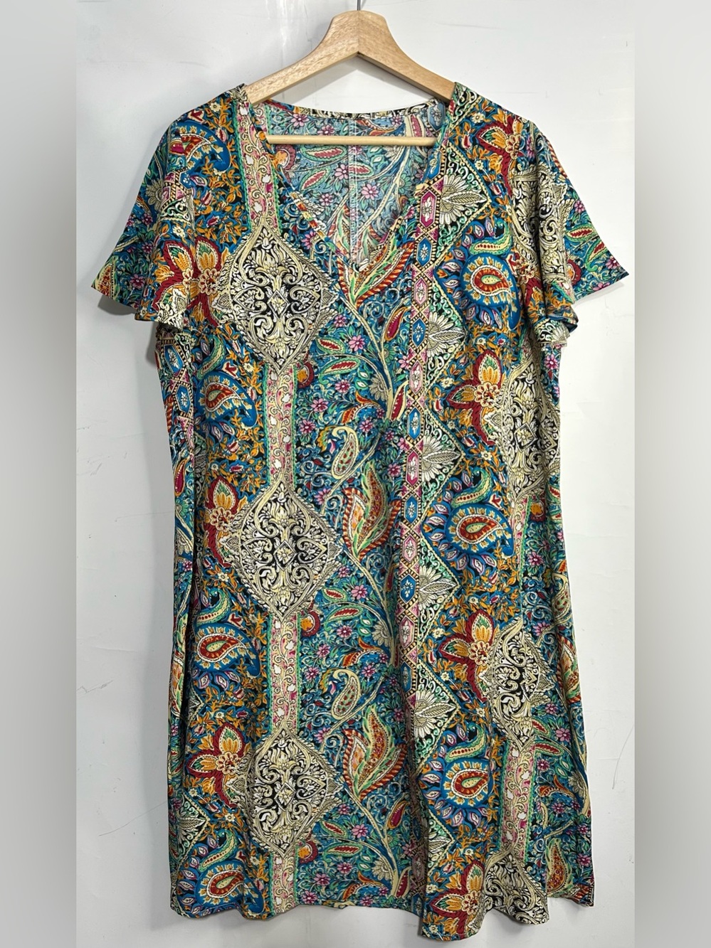 5 for $25🔥Shein Curve Blue Paisley V-Neck Mini Dress 0XL